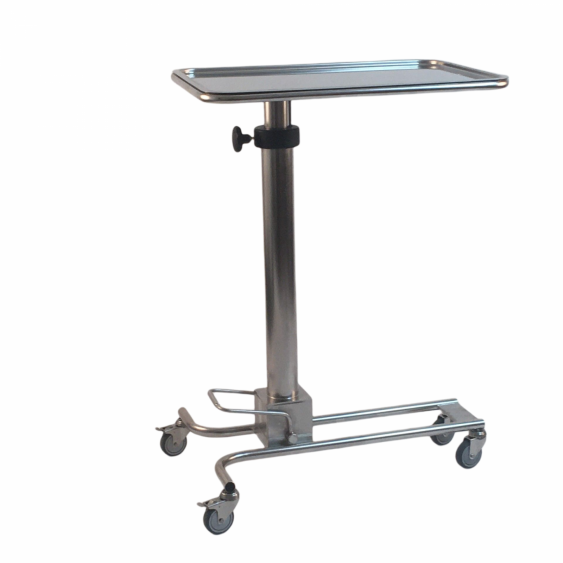 Stół narzędziowy, stolik do instrumentów chirurgicznych, hydrauliczny ze stali nierdzewnej. FX 30, Typ T: 750 x 540 x 950-1350mm